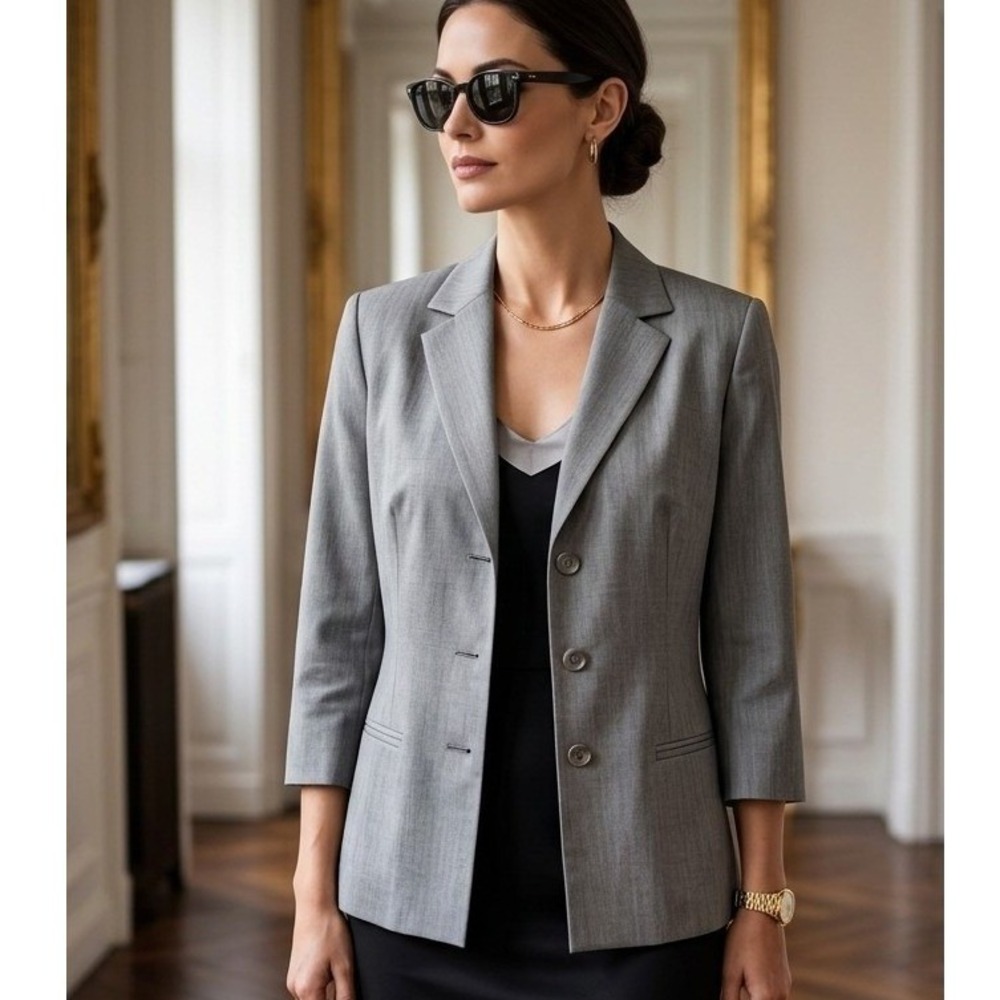 Banana Republic 6 Grey 100% Silkβ 3-Button 3/4 Sleeve Blazer Jacket